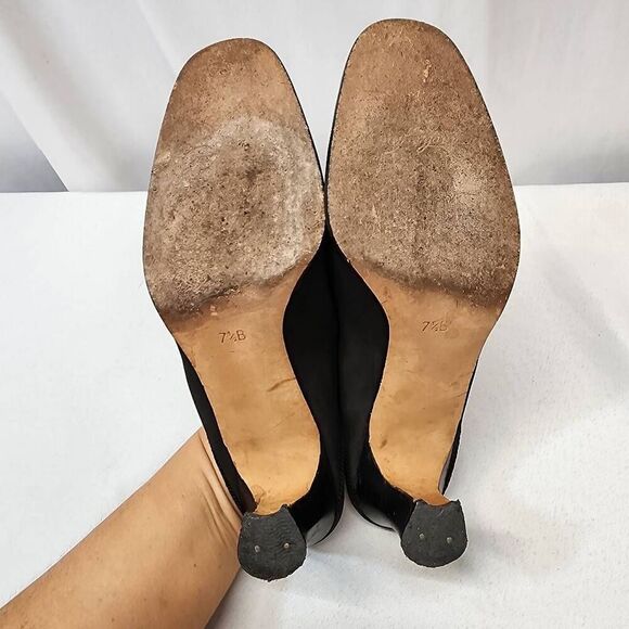 Gino Morganti Women's 7.5 Vintage Black Suede Slip-On Mules Heels - Picture 7 of 8